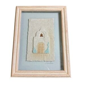 Adobe Church Carlos Figi Graphics Cast Paper Art Southwest Mission Framed 6x8
